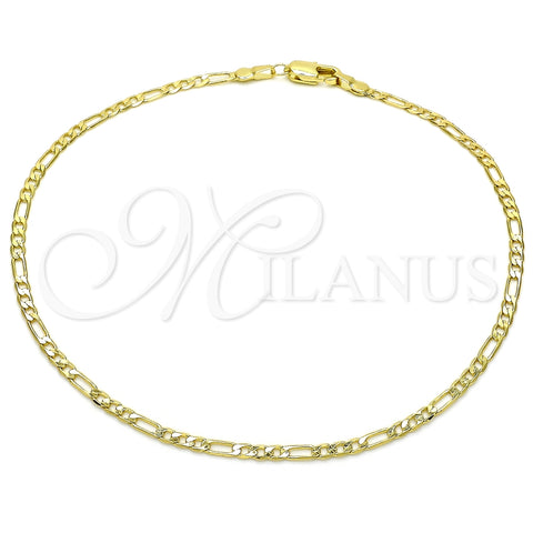 Tobillera Básica 5.222.018.10 Oro Laminado, Diseño de Figaro, Pulido, Tono Dorado (0.60 Gauge, 03 MM Thickness, 10 Inches Length)