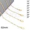 Gargantilla Basica 5.222.019.26 Oro Laminado, Diseño de Figaro, Pulido, Tono Dorado (0.50 Gauge, 02 MM Thickness, 26 Inches Length)