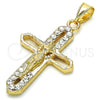 Dije Religioso 05.253.0056 Oro Laminado, Diseño de Crucifijo, con Blanca Cristal, Pulido, Tono Dorado