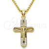 Dije Religioso 05.253.0056 Oro Laminado, Diseño de Crucifijo, con Blanca Cristal, Pulido, Tono Dorado