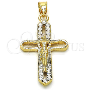 Dije Religioso 05.253.0056 Oro Laminado, Diseño de Crucifijo, con Blanca Cristal, Pulido, Tono Dorado