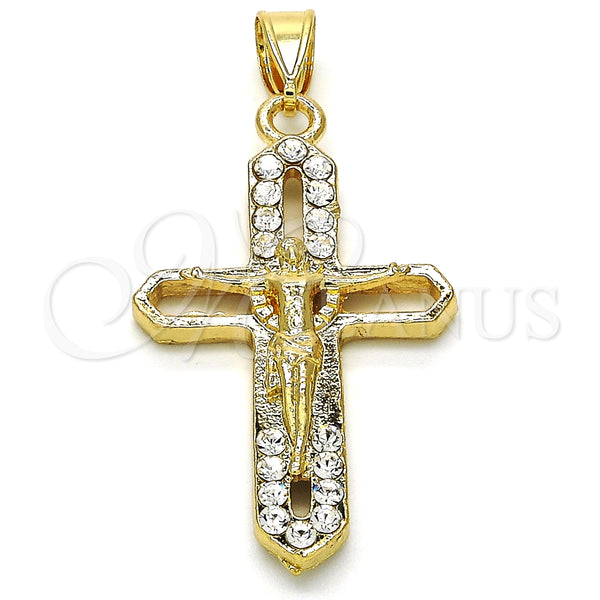 Dije Religioso 05.253.0056 Oro Laminado, Diseño de Crucifijo, con Blanca Cristal, Pulido, Tono Dorado