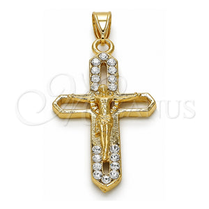 Dije Religioso 05.253.0056 Oro Laminado, Diseño de Crucifijo, con Blanca Cristal, Pulido, Tono Dorado