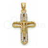 Dije Religioso 05.253.0056 Oro Laminado, Diseño de Crucifijo, con Blanca Cristal, Pulido, Tono Dorado