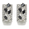 Argolla Huggie 02.210.0090.14.15 Rodio Laminado, Diseño de Gota, con Zirconia Cubica Negro y Blanca, Pulido, Rodinado