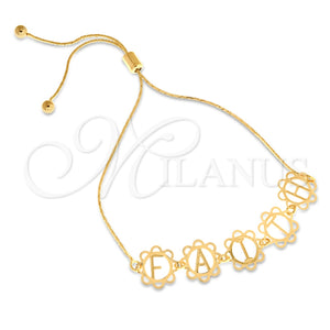 Pulsera Bolo Ajustable 03.32.0164 Oro Laminado, Diseño de Iniciales y Snake, Pulido, Tono Dorado (01 MM Thickness, 7 Inches Length)