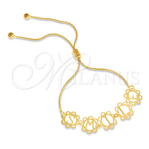 Pulsera Bolo Ajustable 03.32.0165 Oro Laminado, Diseño de Iniciales y Snake, Pulido, Tono Dorado (01 MM Thickness, 7 Inches Length)