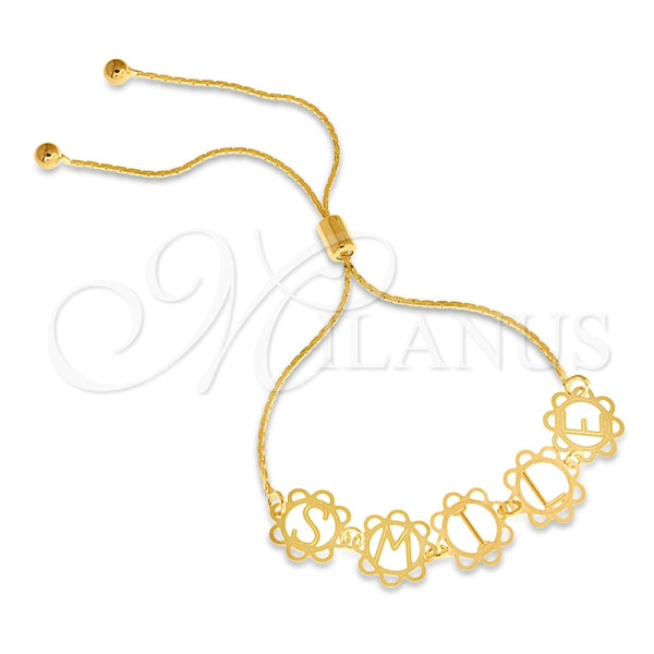Pulsera Bolo Ajustable 03.32.0165 Oro Laminado, Diseño de Iniciales y Snake, Pulido, Tono Dorado (01 MM Thickness, 7 Inches Length)
