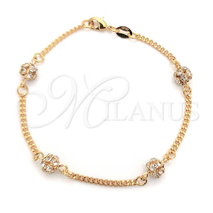 Pulsera Elegante 03.32.0170.07 Oro Laminado, Diseño de Bola y Miami Cubana, con Blanca Zirconia Cubica, Pulido, Tono Dorado (03 MM Thickness, 7 Inches Length)
