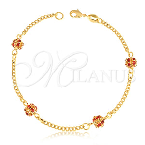 Pulsera Elegante 03.32.0170.07.1 Oro Laminado, Diseño de Bola y Miami Cubana, con Rubi Zirconia Cubica, Pulido, Tono Dorado (03 MM Thickness, 7 Inches Length)