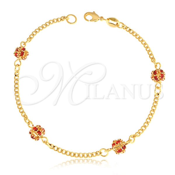 Pulsera Elegante 03.32.0170.07.1 Oro Laminado, Diseño de Bola y Miami Cubana, con Rubi Zirconia Cubica, Pulido, Tono Dorado (03 MM Thickness, 7 Inches Length)