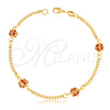 Pulsera Elegante 03.32.0170.07.1 Oro Laminado, Diseño de Bola y Miami Cubana, con Rubi Zirconia Cubica, Pulido, Tono Dorado (03 MM Thickness, 7 Inches Length)