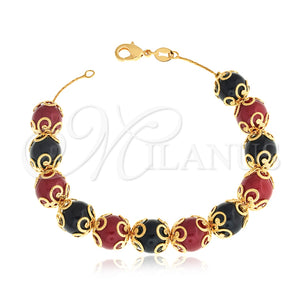 Pulsera Elegante 03.32.0171.07 Oro Laminado, Diseño de Bola y Snake, con Negro and Rubi Perla, Pulido Multicolor, Tono Dorado (09 MM Thickness, 7 Inches Length)