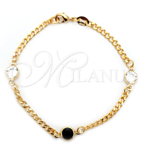Pulsera Elegante 03.32.0172.07 Oro Laminado, Diseño de Miami Cubana, con Negro Azavache and Blanca Cristal, Pulido, Tono Dorado (04 MM Thickness, 7 Inches Length)