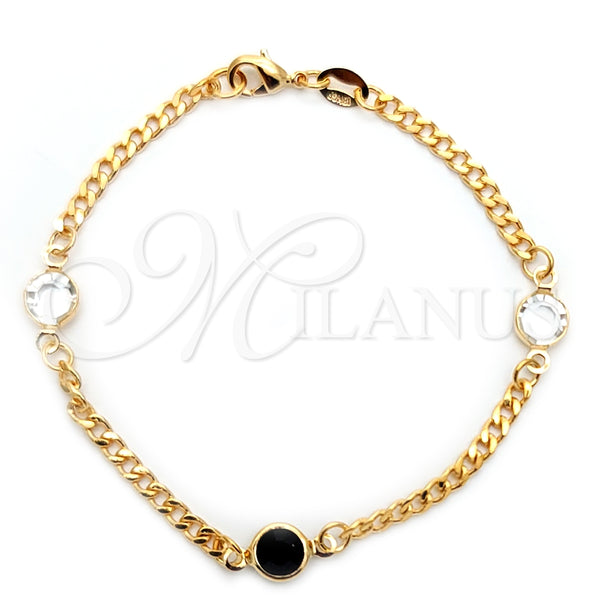 Pulsera Elegante 03.32.0172.07 Oro Laminado, Diseño de Miami Cubana, con Negro Azavache and Blanca Cristal, Pulido, Tono Dorado (04 MM Thickness, 7 Inches Length)