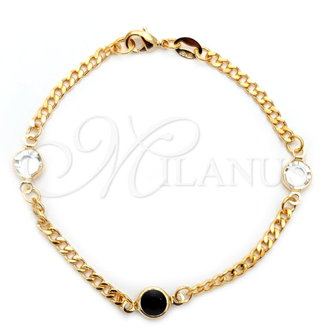 Pulsera Elegante 03.32.0172.07 Oro Laminado, Diseño de Miami Cubana, con Negro Azavache and Blanca Cristal, Pulido, Tono Dorado (04 MM Thickness, 7 Inches Length)
