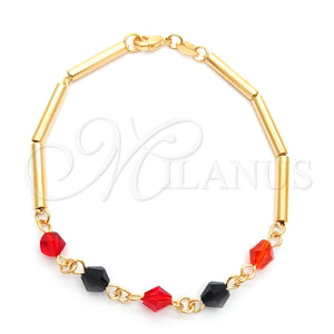 Pulsera Elegante 03.32.0174.07 Oro Laminado, Diseño de Bambu, con Negro Azavache and Granate Cristal, Pulido Multicolor, Tono Dorado (04 MM Thickness, 7 Inches Length)