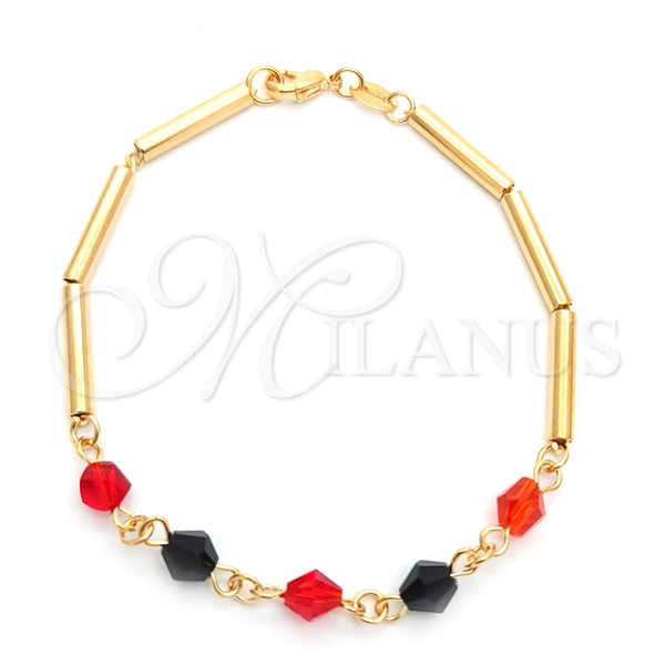 Pulsera Elegante 03.32.0174.07 Oro Laminado, Diseño de Bambu, con Negro Azavache and Granate Cristal, Pulido Multicolor, Tono Dorado (04 MM Thickness, 7 Inches Length)
