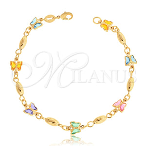 Pulsera Elegante 03.32.0176.07 Oro Laminado, Diseño de Mariposa, con Multicolor Cristal, Pulido Multicolor, Tono Dorado (05 MM Thickness, 7 Inches Length)