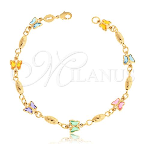 Pulsera Elegante 03.32.0176.07 Oro Laminado, Diseño de Mariposa, con Multicolor Cristal, Pulido Multicolor, Tono Dorado (05 MM Thickness, 7 Inches Length)
