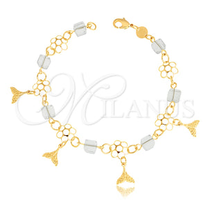 Pulsera de Dije 03.32.0200.07 Oro Laminado, Diseño de Flor y Pescado, con Blanca Cristal, Pulido Blanco, Tono Dorado (06 MM Thickness, 7 Inches Length)