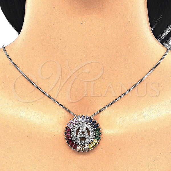 Collares con Dije 04.210.0006.3.20 Rodio Laminado, Diseño de Iniciales, con Zirconia Cubica Multicolor, Pulido, Rodinado (Grosor 02 MM, 20 Pulgadas de Largo)