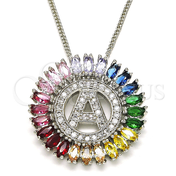 Collares con Dije 04.210.0006.3.20 Rodio Laminado, Diseño de Iniciales, con Zirconia Cubica Multicolor, Pulido, Rodinado (Grosor 02 MM, 20 Pulgadas de Largo)