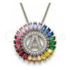 Collares con Dije 04.210.0006.3.20 Rodio Laminado, Diseño de Iniciales, con Zirconia Cubica Multicolor, Pulido, Rodinado (Grosor 02 MM, 20 Pulgadas de Largo)