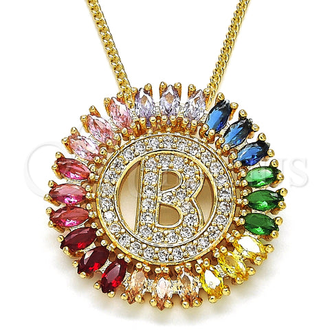 Collares con Dije 04.210.0007.1.20 Oro Laminado, Diseño de Iniciales, con Multicolor Zirconia Cubica, Pulido, Tono Dorado (02 MM Thickness, 20 Inches Length)