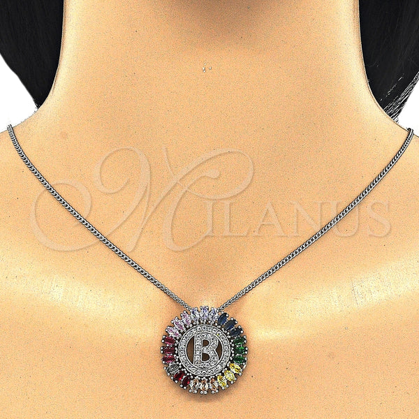 Collares con Dije 04.210.0007.3.20 Rodio Laminado, Diseño de Iniciales, con Zirconia Cubica Multicolor, Pulido, Rodinado (Grosor 02 MM, 20 Pulgadas de Largo)