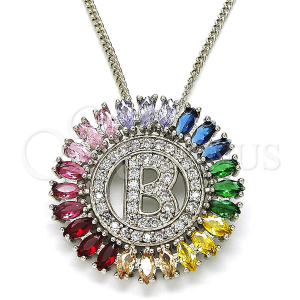 Collares con Dije 04.210.0007.3.20 Rodio Laminado, Diseño de Iniciales, con Zirconia Cubica Multicolor, Pulido, Rodinado (Grosor 02 MM, 20 Pulgadas de Largo)