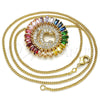Collares con Dije 04.210.0008.1.20 Oro Laminado, Diseño de Iniciales, con Multicolor Zirconia Cubica, Pulido, Tono Dorado (02 MM Thickness, 20 Inches Length)