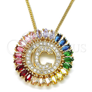 Collares con Dije 04.210.0008.1.20 Oro Laminado, Diseño de Iniciales, con Multicolor Zirconia Cubica, Pulido, Tono Dorado (02 MM Thickness, 20 Inches Length)