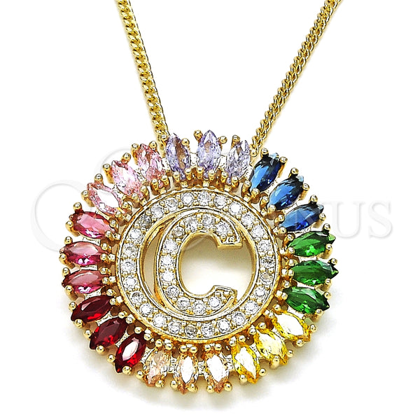Collares con Dije 04.210.0008.1.20 Oro Laminado, Diseño de Iniciales, con Multicolor Zirconia Cubica, Pulido, Tono Dorado (02 MM Thickness, 20 Inches Length)