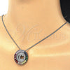 Collares con Dije 04.210.0008.3.20 Rodio Laminado, Diseño de Iniciales, con Zirconia Cubica Multicolor, Pulido, Rodinado (Grosor 02 MM, 20 Pulgadas de Largo)