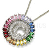 Collares con Dije 04.210.0008.3.20 Rodio Laminado, Diseño de Iniciales, con Zirconia Cubica Multicolor, Pulido, Rodinado (Grosor 02 MM, 20 Pulgadas de Largo)