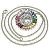 Collares con Dije 04.210.0008.3.20 Rodio Laminado, Diseño de Iniciales, con Zirconia Cubica Multicolor, Pulido, Rodinado (Grosor 02 MM, 20 Pulgadas de Largo)