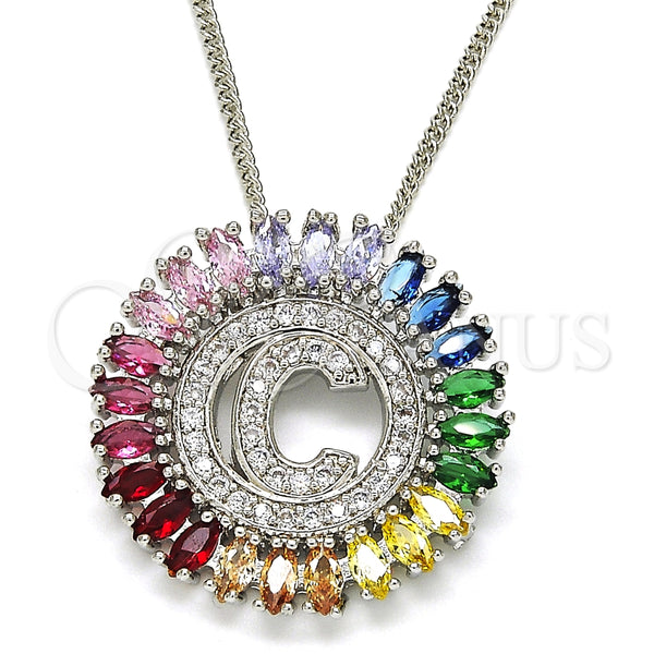 Collares con Dije 04.210.0008.3.20 Rodio Laminado, Diseño de Iniciales, con Zirconia Cubica Multicolor, Pulido, Rodinado (Grosor 02 MM, 20 Pulgadas de Largo)