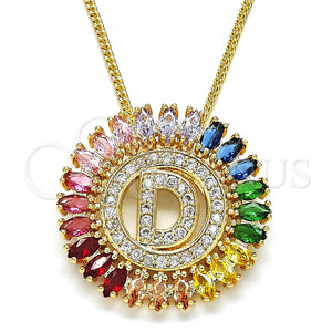 Collares con Dije 04.210.0009.1.20 Oro Laminado, Diseño de Iniciales, con Multicolor Zirconia Cubica, Pulido, Tono Dorado (02 MM Thickness, 20 Inches Length)