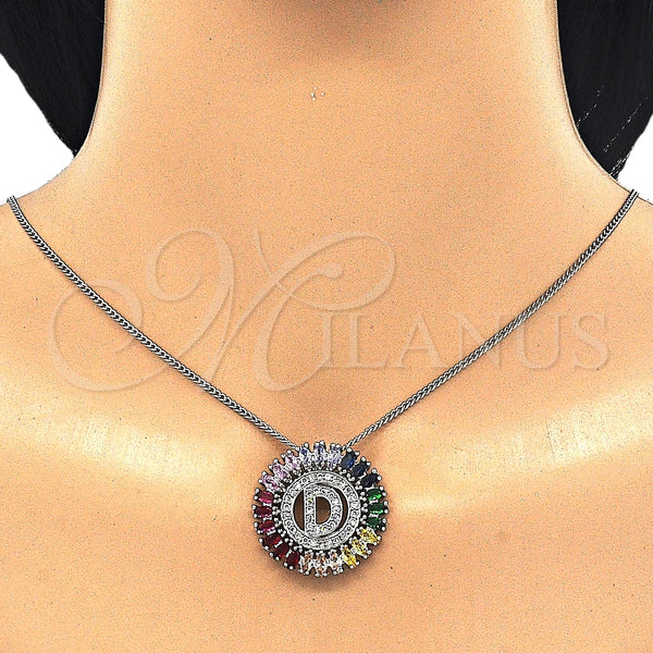 Collares con Dije 04.210.0009.3.20 Rodio Laminado, Diseño de Iniciales, con Zirconia Cubica Multicolor, Pulido, Rodinado (Grosor 02 MM, 20 Pulgadas de Largo)