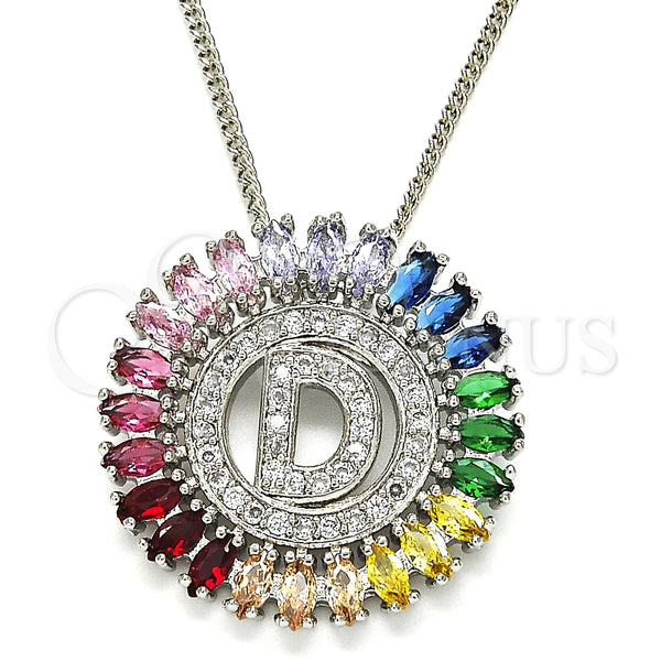 Collares con Dije 04.210.0009.3.20 Rodio Laminado, Diseño de Iniciales, con Zirconia Cubica Multicolor, Pulido, Rodinado (Grosor 02 MM, 20 Pulgadas de Largo)