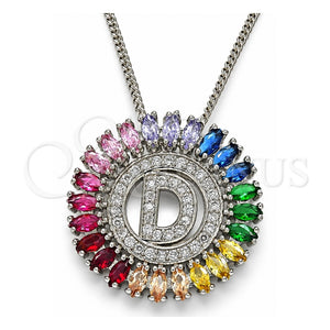 Collares con Dije 04.210.0009.3.20 Rodio Laminado, Diseño de Iniciales, con Zirconia Cubica Multicolor, Pulido, Rodinado (Grosor 02 MM, 20 Pulgadas de Largo)