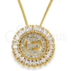Collares con Dije 04.210.0010.20 Oro Laminado, Diseño de Iniciales, con Blanca Zirconia Cubica, Pulido, Tono Dorado (02 MM Thickness, 20 Inches Length)