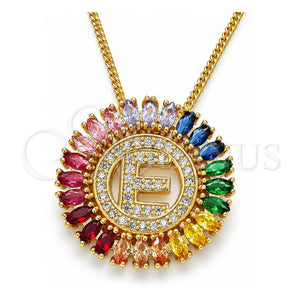 Collares con Dije 04.210.0010.1.20 Oro Laminado, Diseño de Iniciales, con Multicolor Zirconia Cubica, Pulido, Tono Dorado (02 MM Thickness, 20 Inches Length)