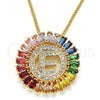 Collares con Dije 04.210.0010.1.20 Oro Laminado, Diseño de Iniciales, con Multicolor Zirconia Cubica, Pulido, Tono Dorado (02 MM Thickness, 20 Inches Length)