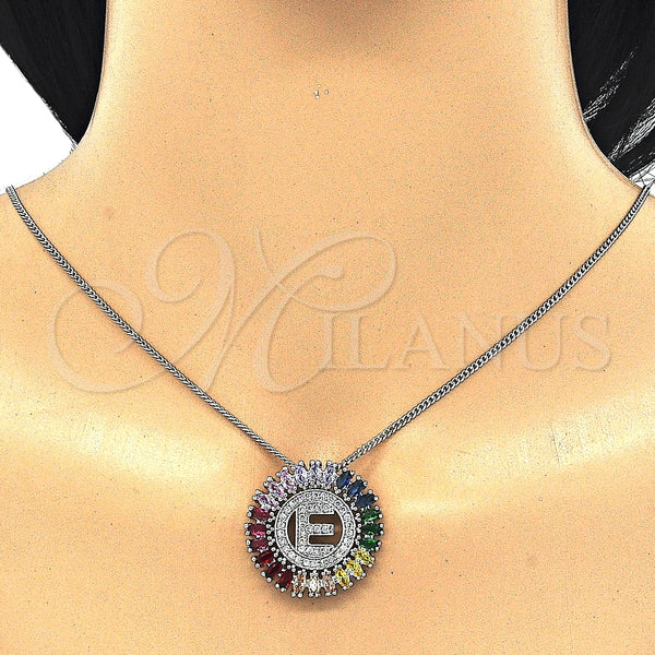 Collares con Dije 04.210.0010.3.20 Rodio Laminado, Diseño de Iniciales, con Zirconia Cubica Multicolor, Pulido, Rodinado (Grosor 02 MM, 20 Pulgadas de Largo)