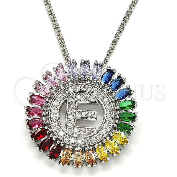 Collares con Dije 04.210.0010.3.20 Rodio Laminado, Diseño de Iniciales, con Zirconia Cubica Multicolor, Pulido, Rodinado (Grosor 02 MM, 20 Pulgadas de Largo)