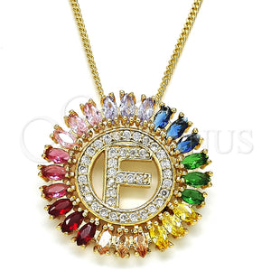Collares con Dije 04.210.0011.1.20 Oro Laminado, Diseño de Iniciales, con Multicolor Zirconia Cubica, Pulido, Tono Dorado (02 MM Thickness, 20 Inches Length)