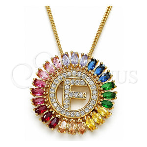 Collares con Dije 04.210.0011.1.20 Oro Laminado, Diseño de Iniciales, con Multicolor Zirconia Cubica, Pulido, Tono Dorado (02 MM Thickness, 20 Inches Length)