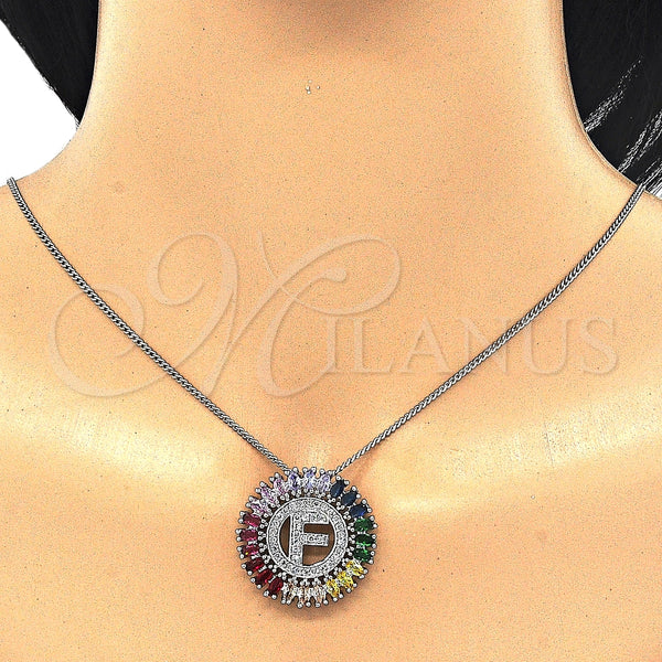 Collares con Dije 04.210.0011.3.20 Rodio Laminado, Diseño de Iniciales, con Zirconia Cubica Multicolor, Pulido, Rodinado (Grosor 02 MM, 20 Pulgadas de Largo)